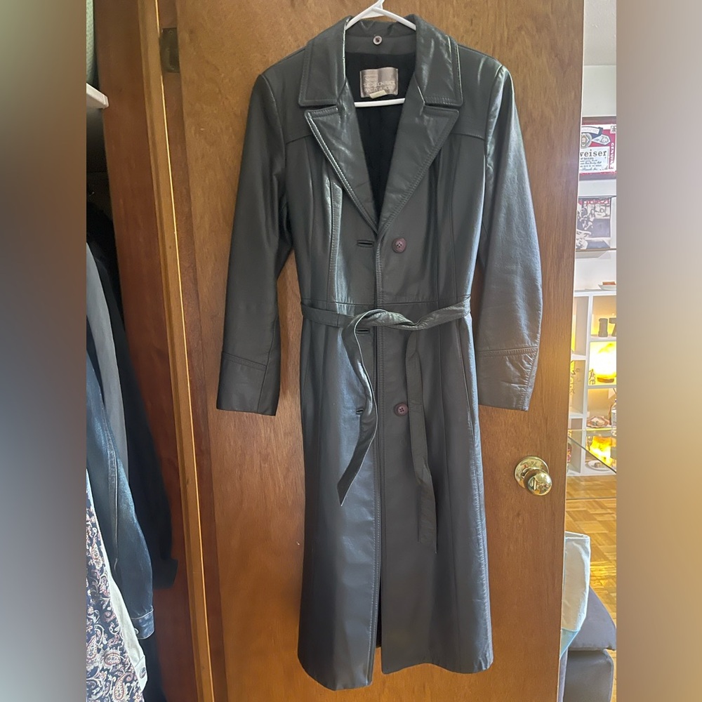 Sears Women's Black Leather Belted Coat